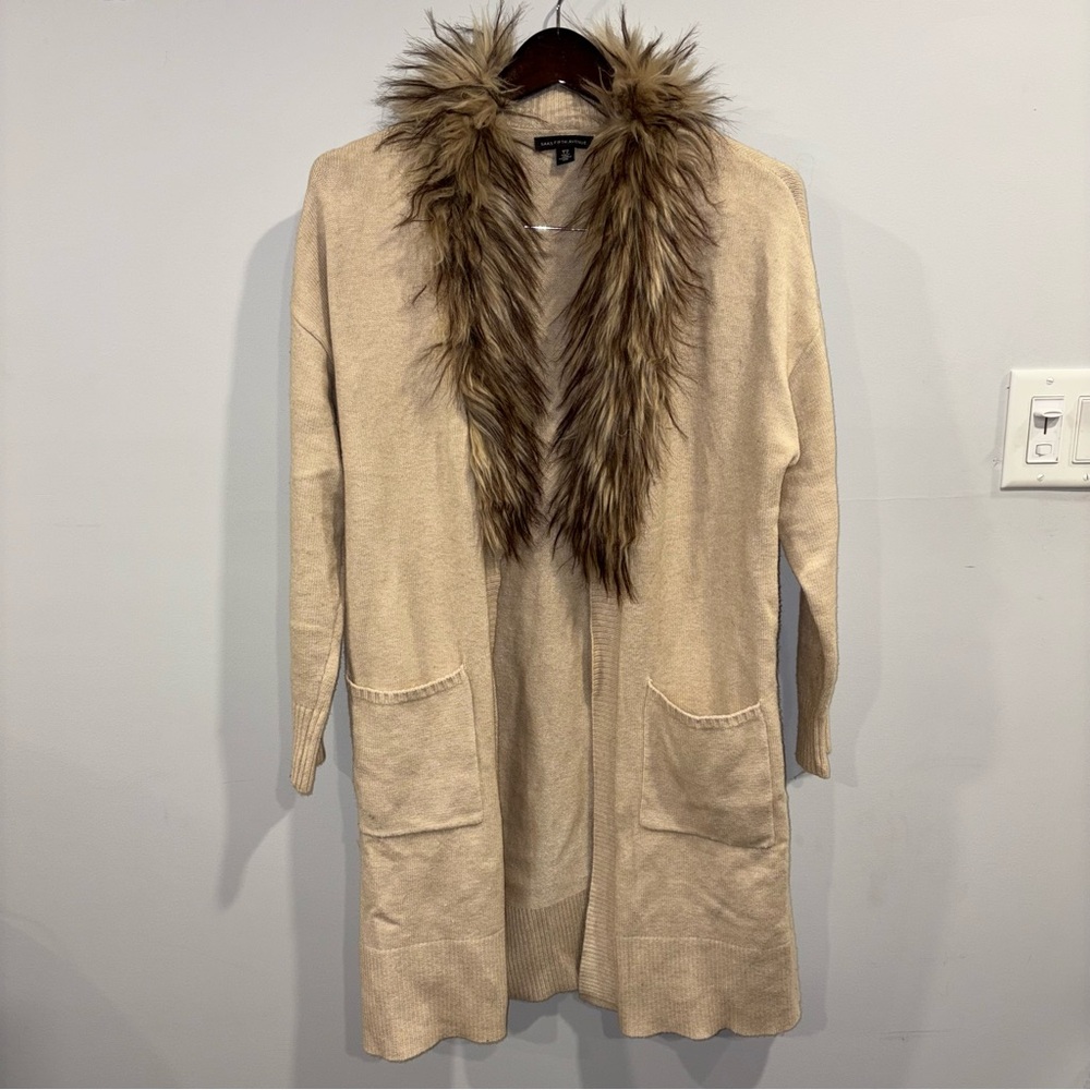 Tan Cardigan with Faux Fur Collar
